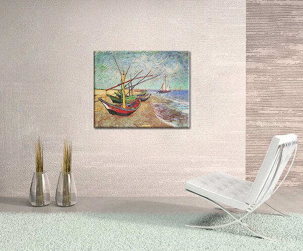Tablou canvas BĂRCI DE PESCUIT PE PLAJA DE LA SAINTS-MARIES - Vincent van Gogh R - 50x40 cm