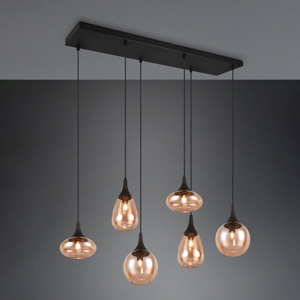 Trio Lighting Lumina suspendată, 6 lumini, negru/arămiziu, sticlă, reglabil, Camera de zi / sufragerie, Sticlă, Modern