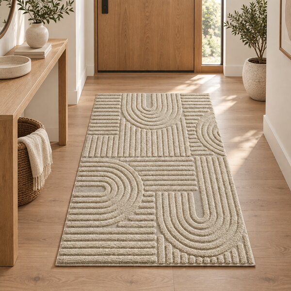 Covor tip Traversa VivaDeco Art V1, 80 x 150 cm, Bej, 100% Polipropilena, Fir 8 mm, 1900 g/mp, OEKO-TEX Standard 100