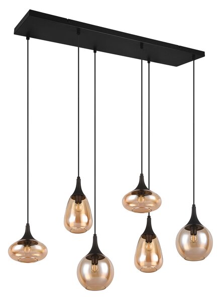 Trio Lighting Lumina suspendată, 6 lumini, negru/arămiziu, sticlă, reglabil, Camera de zi / sufragerie, Sticlă, Modern