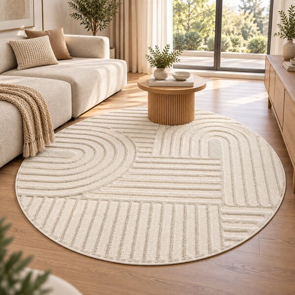 Covor Rotund VivaDeco Art V1, D80 cm, Crem, 100% Polipropilena, Fir 8 mm, 1900 g/mp, OEKO-TEX Standard 100