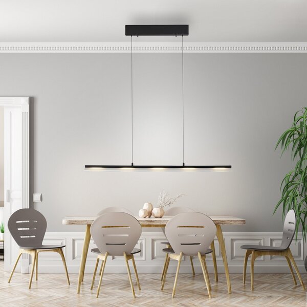 JUST LIGHT. GmbH LED suspendat Nele, negru, fier, sticlă, reglabil, Negru, Camera de zi / sufragerie, Metal, Modern