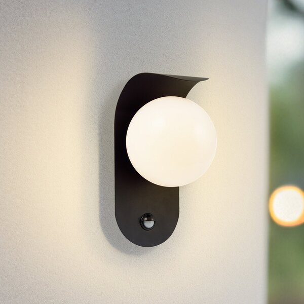 Lindby LED lampă de perete pentru exterior Lacie, senzor, alb/negru, aluminiu, Negru, Aluminiu, Modern