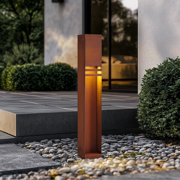 Lucande Bornă luminoasă LED Oxido, culoare ruginie, înălțime 80 cm, IP44, Maro / Rugină, Metal, Modern