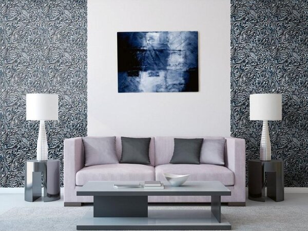 Tapet vlies de lux abstract floral albastru și alb