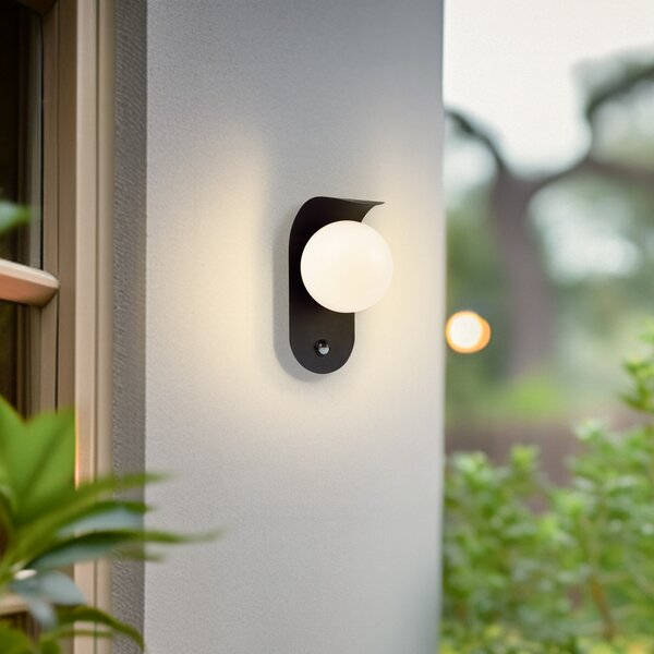 Lindby LED lampă de perete pentru exterior Lacie, senzor, alb/negru, aluminiu, Negru, Aluminiu, Modern