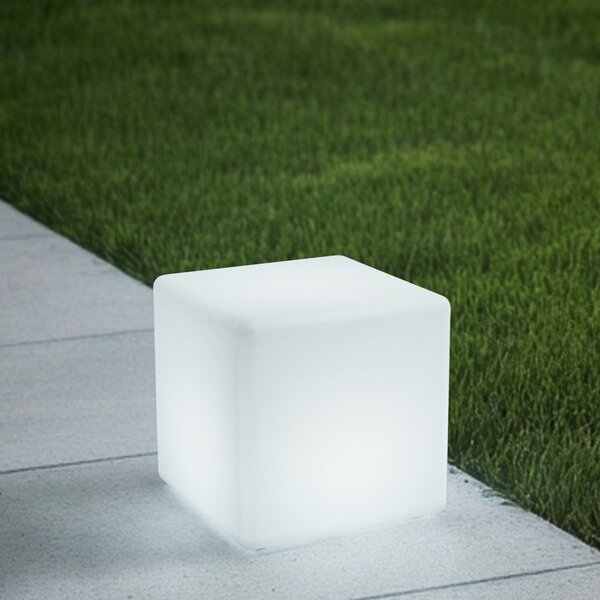 Lindby Lumină LED exterioară cu acumulator Cubara, RGB, cub, plastic, reglabil, Alb, Plastic, Modern