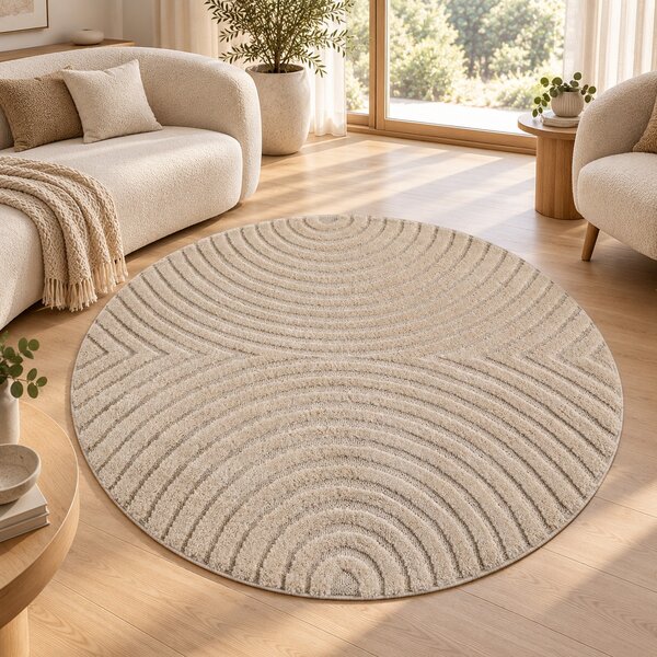 Covor Rotund VivaDeco Art V2, D120 cm, Bej, 100% Polipropilena, Fir 8 mm, 1900 g/mp, OEKO-TEX Standard 100