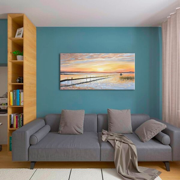 Tablou canvas COLOURF SUNSET AT THE COAST - 60x30 cm
