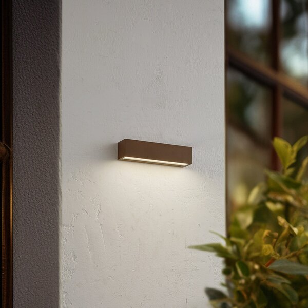 Lucande Lampa LED de exterior Lengo, 25 cm, maro, down, 3000K, Maro / Rugină, Aluminiu, Modern, Soclu de perete jos