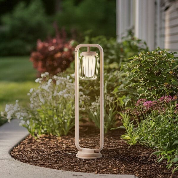 Lucande Bornă luminoasă Chandan, 90 cm, bej, metal, IP54, reglabil, Bej, Aluminiu, Modern