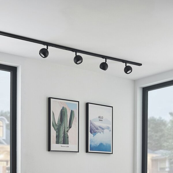 Lindby Sistem de șine Linaro, GU10, 4 becuri, negru, Ø 9 cm, reglabil, Negru, Hol, Metal, Modern