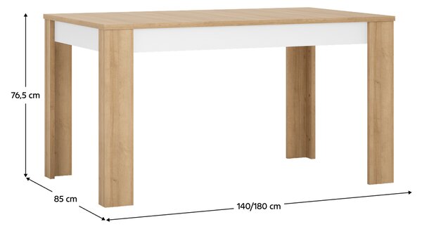 KONDELA Masă dining LYOT03, extensibilă, stejar riviera/alb extra lucios HG, 140-180x85 cm, LEONARDO