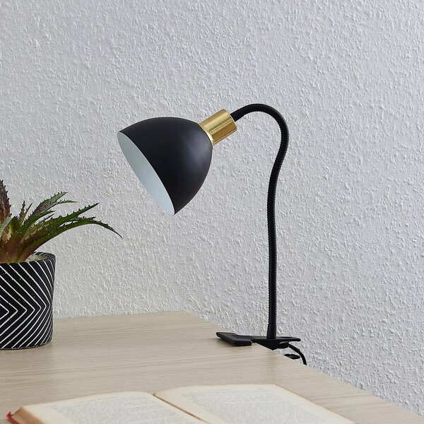 Lindby Genora lampă cu prindere, negru, Negru, Camera de zi / sufragerie, Metal, Modern