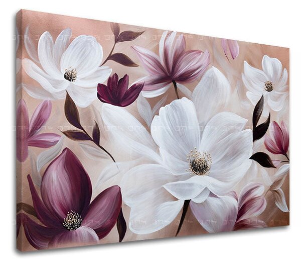 Tablou canvas Flori albe și violet 1 parte - 70x50 cm