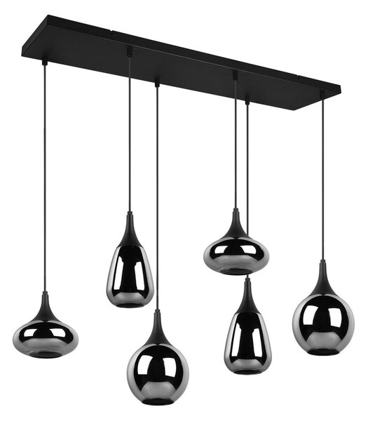 Trio Lighting Lumina suspendată, 6 lumini, negru/cromatic, sticlă, reglabil, Negru, Camera de zi / sufragerie, Sticlă