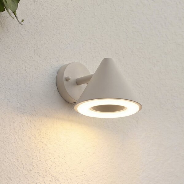 Lindby Lampa de perete pentru exterior LED Soran, gri-bej, metal, IP44, Gri, Metal, Modern