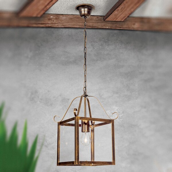 ORION Lampă susp. elegantă FALOTTA unghiulară, 1 bec, reglabil, Maro / Rugină, Camera de zi / sufragerie, Metal, Antichitate, Felinar