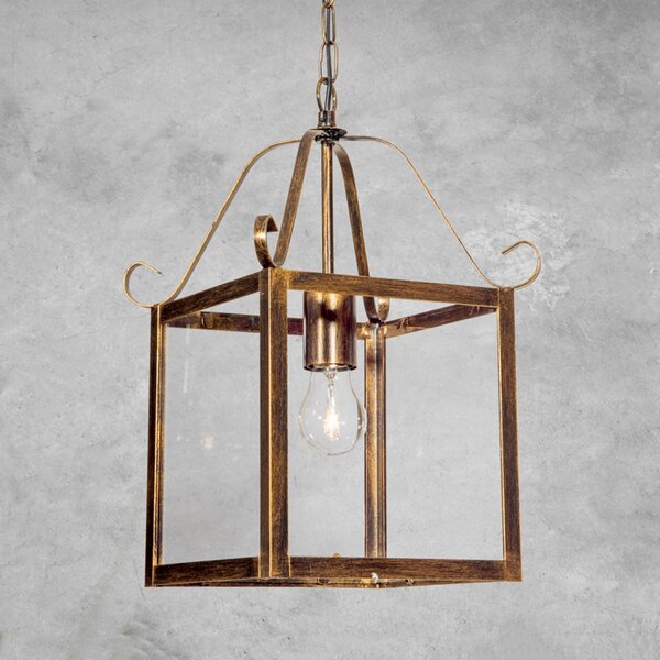 ORION Lampă susp. elegantă FALOTTA unghiulară, 1 bec, reglabil, Maro / Rugină, Camera de zi / sufragerie, Metal, Antichitate, Felinar