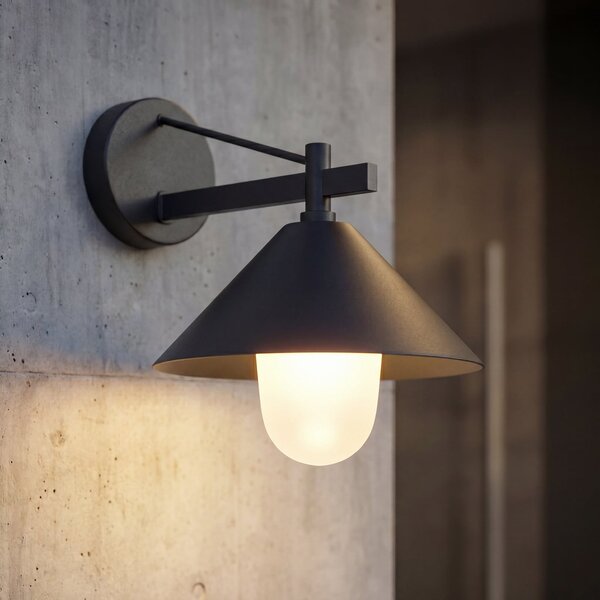 Lucande Lampa de exterior Kiyogi, negru, 31 cm, E27, IP65, reglabil, Negru, Metal, Modern
