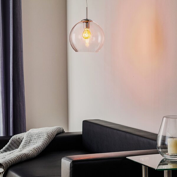 Searchlight Lampă susp. sticlă Balls, sferică 25 cm, transp., reglabil, Transparent, Camera de zi / sufragerie, Sticlă, Modern, Suspensie cu flacără unică