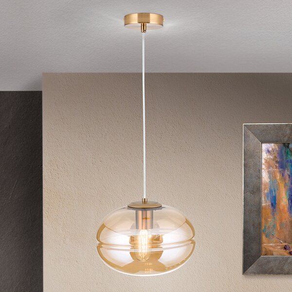 ORION Lampă susp Richard, metal alamă, sticlă chihlim, reglabil, Auriu / Alamă, Camera de zi / sufragerie, Metal, Modern