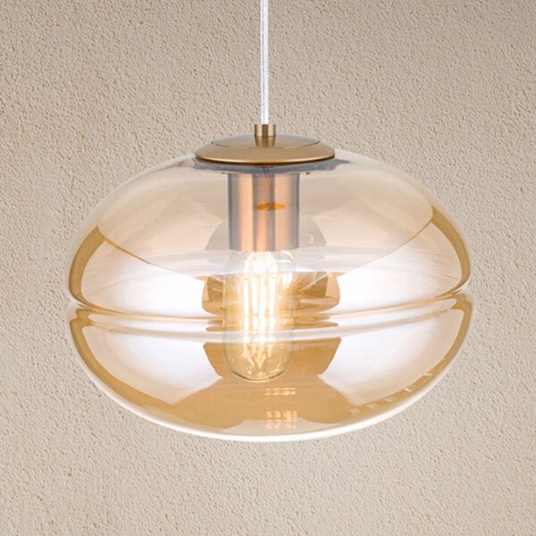 ORION Lampă susp Richard, metal alamă, sticlă chihlim, reglabil, Auriu / Alamă, Camera de zi / sufragerie, Metal, Modern
