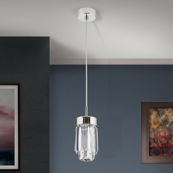 ORION Lampă susp. LED Prism, sticlă cristal, Ø10cm, crom, reglabil, Metalic, Camera de zi / sufragerie, Cristal