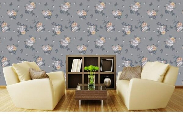 Tapet vlies de lux motiv floral gri