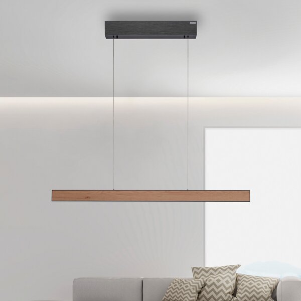 PURE Lampă suspendată LED E-Motion, stejar/negru perlat, CCT, reglabil, Lemn, Camera de zi / sufragerie, Metal, Modern