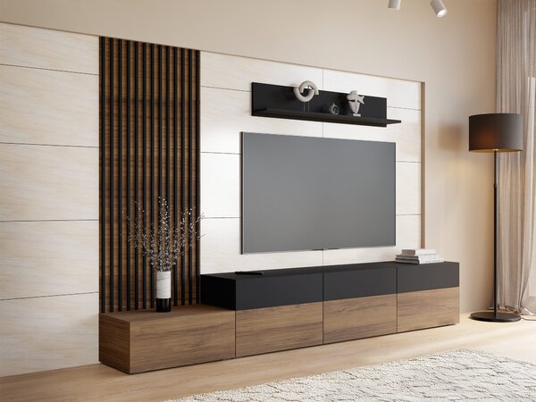 Set de living Comfivo Munium II, Nuc, Negru, PAL laminat, 106 kg
