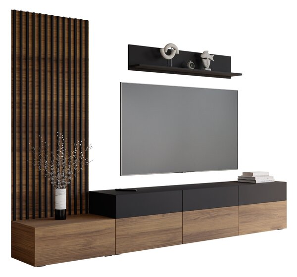 Set de living Comfivo Munium II, Nuc, Negru, PAL laminat, 106 kg