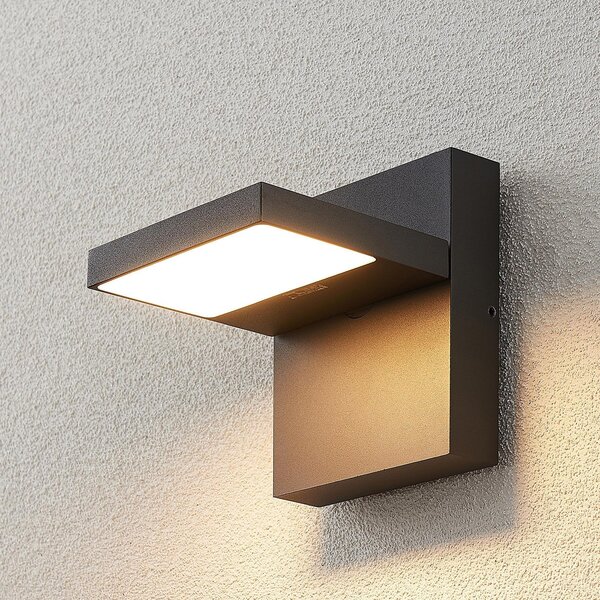 Lucande LED lampă de perete pentru exterior Silvan, antracit, IP65, 14 cm, Negru, Aluminiu, Modern, Perete unghiular