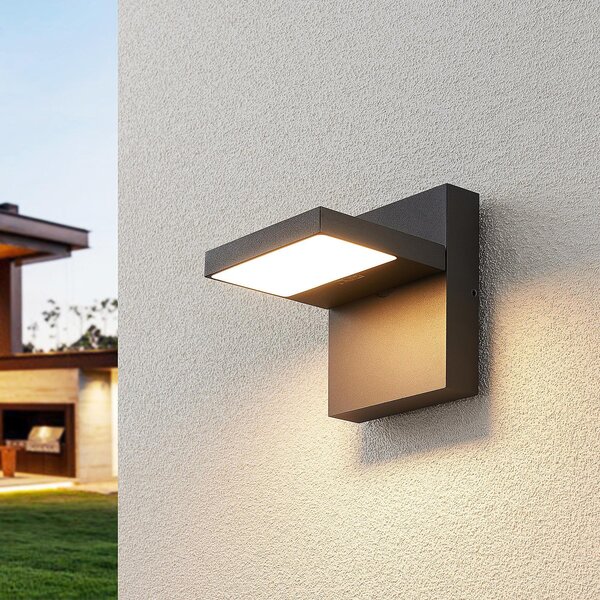 Lucande LED lampă de perete pentru exterior Silvan, antracit, IP65, 14 cm, Negru, Aluminiu, Modern, Perete unghiular