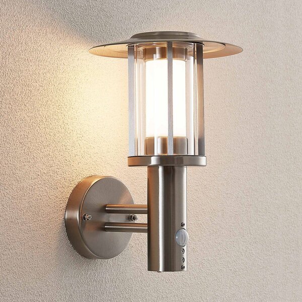Lindby LED lampă de exterior Gregory, senzor, oțel inoxidabil, IP44, Metalic, Oțel inoxidabil, Modern