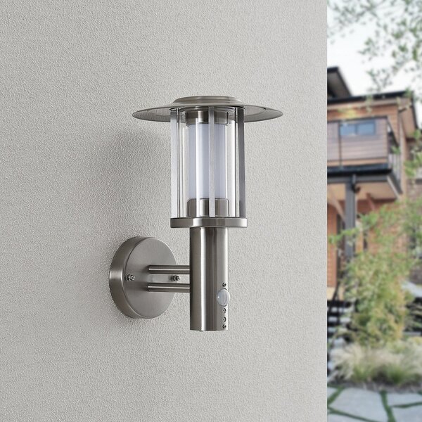 Lindby LED lampă de exterior Gregory, senzor, oțel inoxidabil, IP44, Metalic, Oțel inoxidabil, Modern