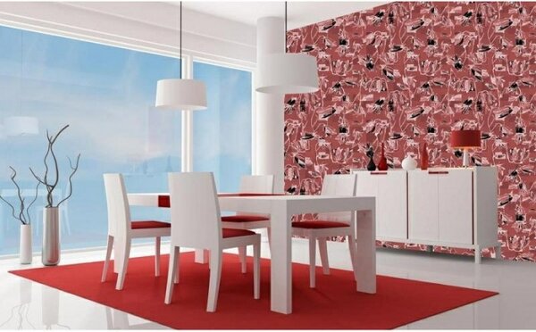 Tapet vlies de lux patchwork floral roșu
