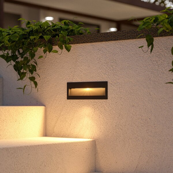 Lucande LED-Lampa de perete încastrată Loya, 23 x 8 cm, gri, IP54, Negru, Aluminiu, Modern, Luminile încastrate unghiulare