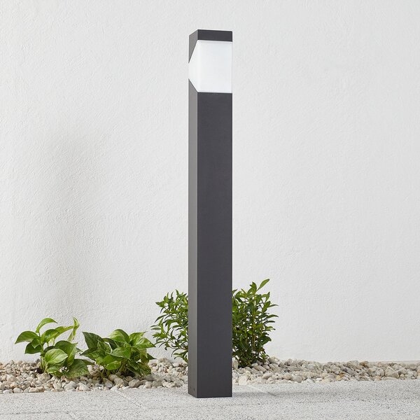 Lucande Kiran bornă luminoasă, 100 cm, gri, metal, IP44, E27, reglabil, Negru, Aluminiu, Modern
