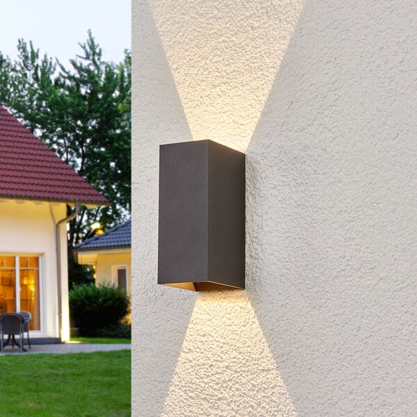 Lucande LED lumina de perete în aer liber Mikka, 17 cm, antracit, 2 becuri., Negru, Metal, Modern