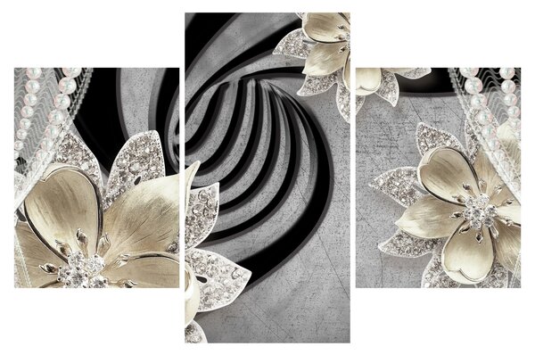 Tablou - 3D Flori aurii (90x60 cm)