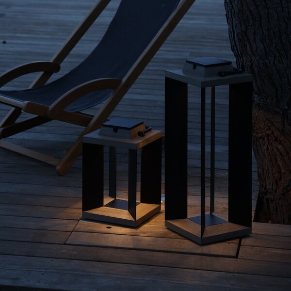 Les Jardins Lanternă solară Teckalu, aluminiu/aluminiu negru, 36,5 cm, reglabil, Metal, Felinar
