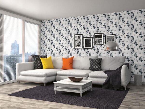 Tapet vlies de lux abstract natural alb-negru