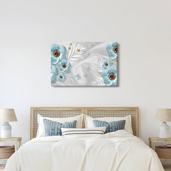 Tablou - 3D Flori albastre (90x60 cm)