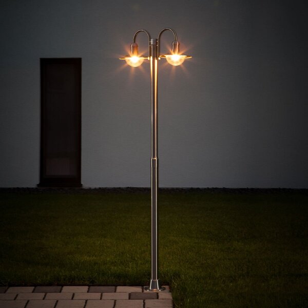 Lindby stâlp de iluminat Damion, 200 cm, 2 becuri, E27, IP44, reglabil, Metalic, Oțel inoxidabil, Modern