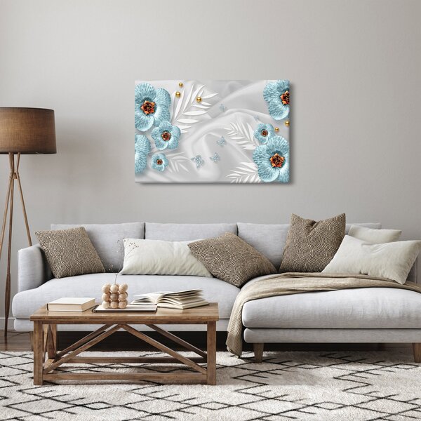 Tablou - 3D Flori albastre (90x60 cm)