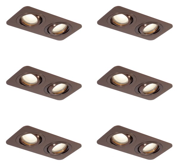 Set de 6 spoturi încastrate rotunjite, bronz închis, GU10 50mm, pivotante și înclinabile, IP44, 2 lumini - Alberto