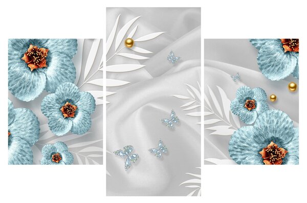 Tablou - 3D Flori albastre (90x60 cm)