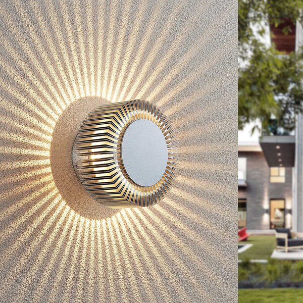 Lucande LED lampă de perete pentru exterior Keany, metal, Ø 16 cm, IP54, Metalic, Baie, Aluminiu, Modern