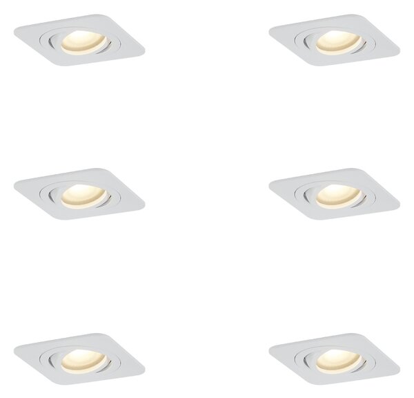 Set de 6 spoturi încastrate rotunjite albe GU10 50mm rotative și înclinabile IP44 - Alberto